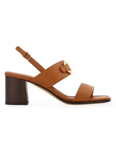 Ferragamo Sandals Block Heel Gancini Buckle In Leather Brown