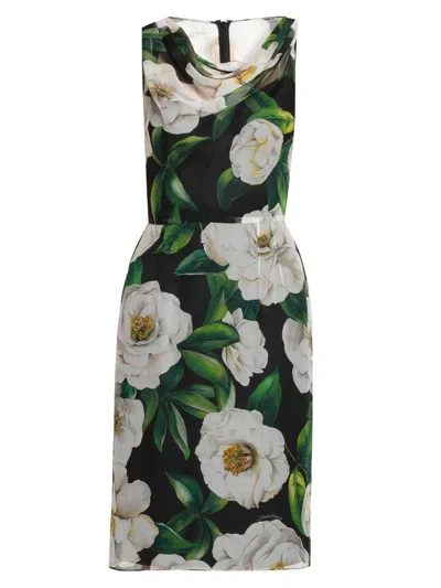 Dolce & Gabbana Multicolor Midi Silk Dress In Multi