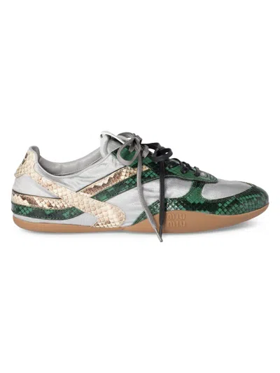 Miu Miu Gymnasium Technical Fabric And Python-print Ayers Leather Sneakers