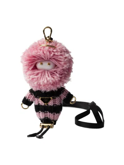 Prada Soft Robot Knit Keychain Charm In Brown