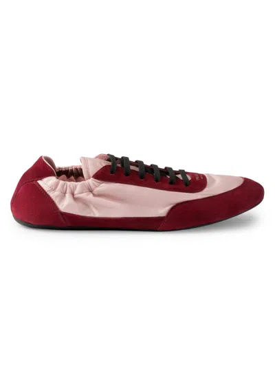 Prada Renylon Suede Collapse Sneakers Contrast Panels In Burgundy