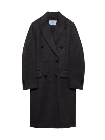 Prada Double-breasted Coat In Black