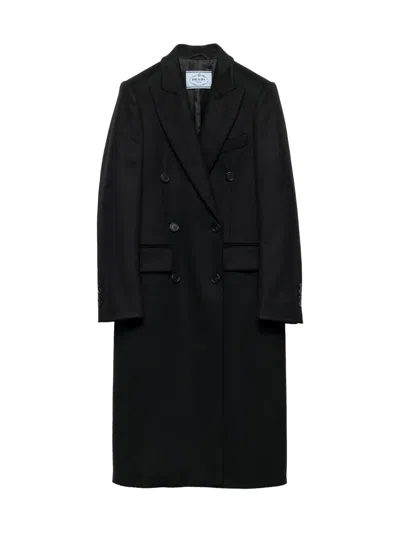 Prada Peak-lapels Coat In Black