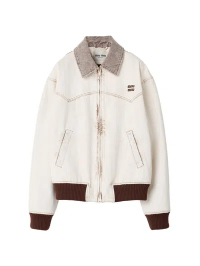 Miu Miu Zip-up Oversized Jacket In White