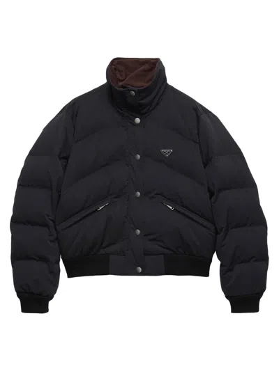 Prada Cropped Compact Poplin Down Jacket In Blue