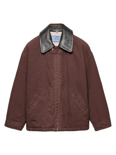 Prada Triangle-logo Jacket In Brown