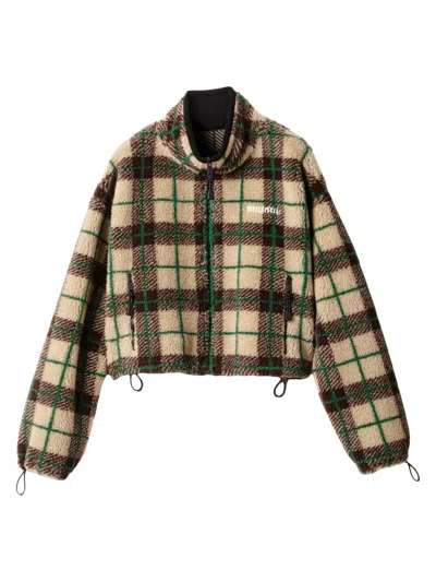Miu Miu Checked Teddy Jacket With Zipper In Multi
