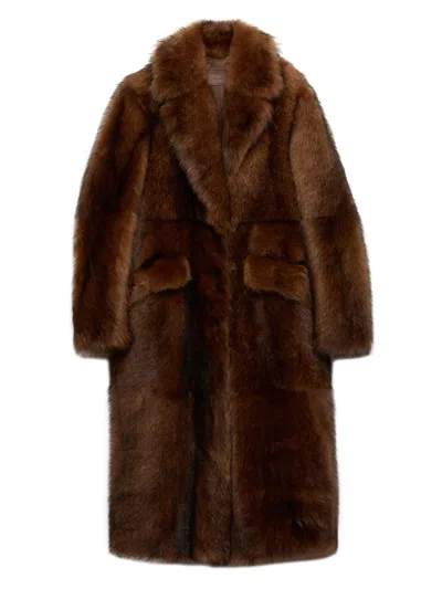 Prada Shearling Coat In Brown