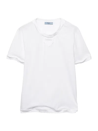 Prada Women White Wire T-shirt, S Luxury T-shirts For Women Darveys In White