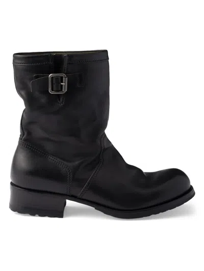 Prada Leather Mid-calf Boots In Black
