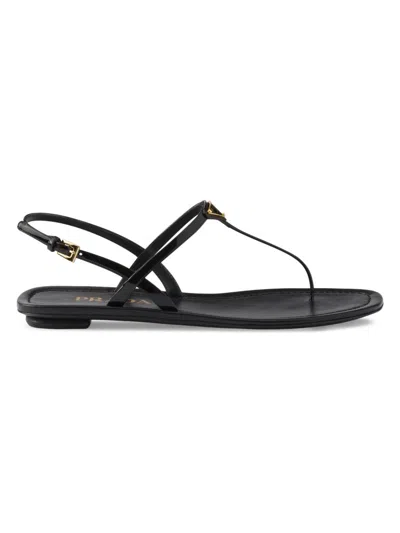 Prada Triangle Logo Patent Leather Thong Sandals In Multi