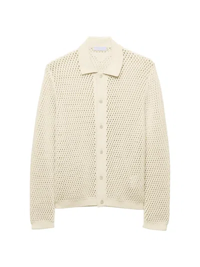 Prada Open-knit Collared Cardigan In Neutral
