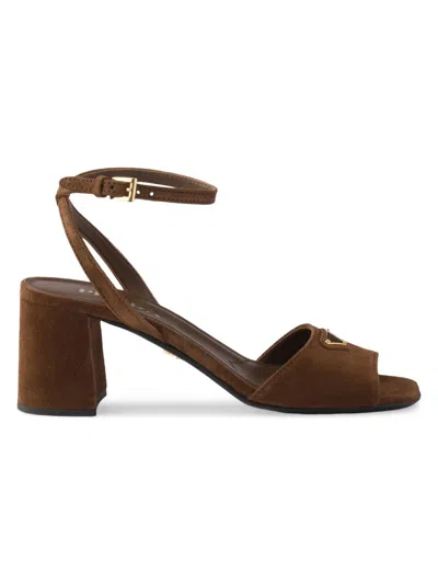 Prada Block Heel Ankle Strap Sandal In Brown