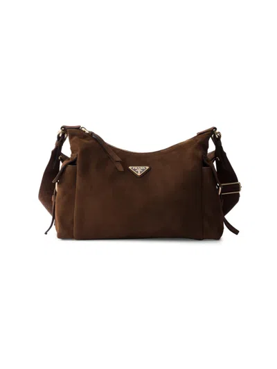 Prada Large Explore Leather Shoulder Bag In Brown