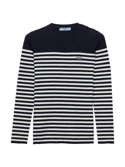 Prada Gestreifter Pullover Aus Wolle In Blue