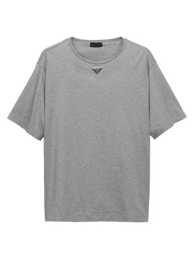 Prada Men's Jersey Triangle Logo T-shirt In Gray