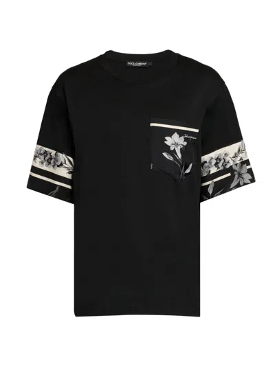 Dolce & Gabbana Cotton And Silk T-shirt With Print In Black