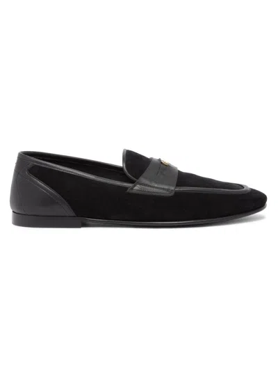Dolce & Gabbana Ariosto Black Loafers With Metallic Dg Logo Plate On The Front In Leather And Suede Man In Black