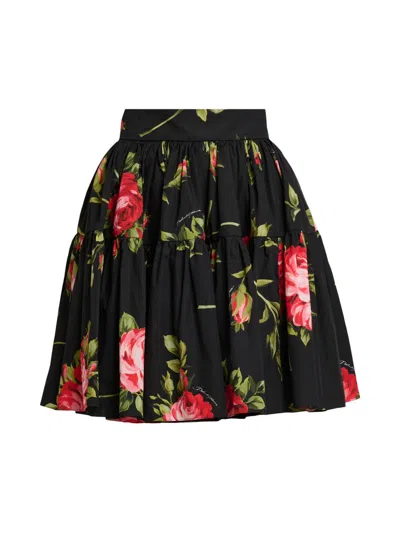 Dolce & Gabbana Black Mini Skirt With Floral Print Dolce E Gabbana