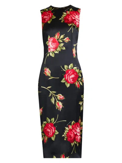 Dolce & Gabbana Women Black Dress With All-over Floral Print In Silk Woman In Multi