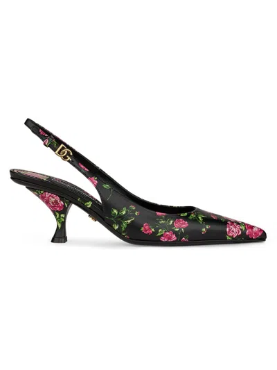 Dolce & Gabbana Women Lollo Slingback In Printed Leather In Black