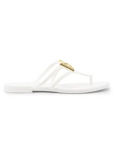Dolce & Gabbana White Thong Sandals With Logo Plaque On The Front In Rubber Woman In Multi
