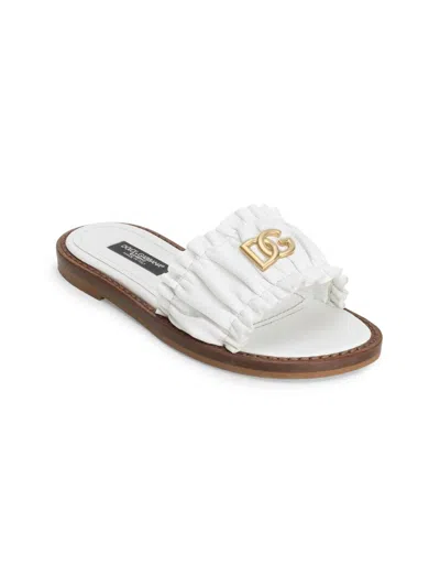 Dolce & Gabbana Logo Leather Sandals In White