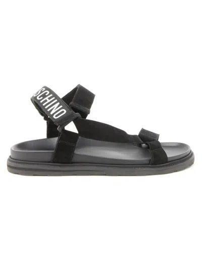 Moschino Logo-print Touch-strap Sandals In Black