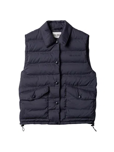 Miu Miu Technical Pongé Down Vest In Blue
