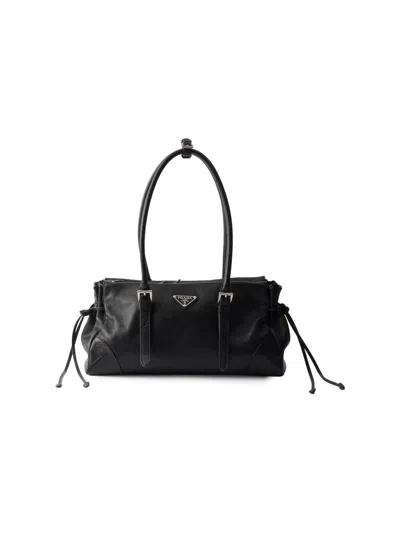 Prada Karin Medium Antiqued Leather Tote Bag In Black