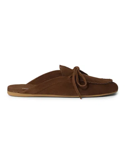 Miu Miu Suede Sabots Rounded Toe Bow Detail In Brown