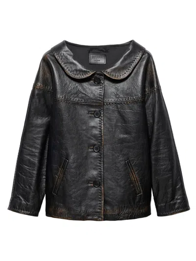 Prada Nappa Leather Single-breasted Jacket In Black