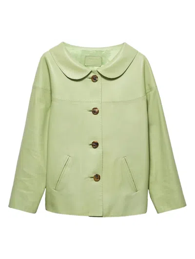 Prada Nappa Jacket Long Sleeves Notched Collar In Neutral