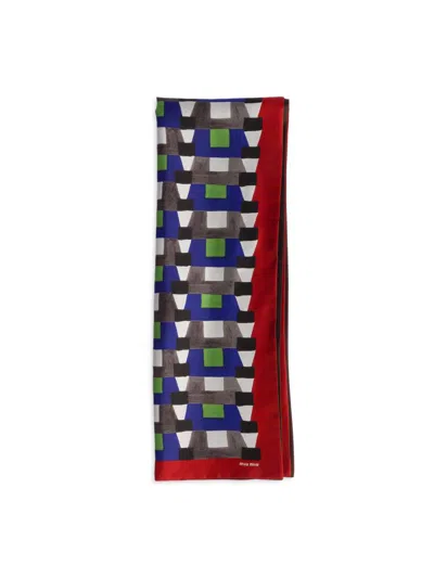 Miu Miu Geometric-printed Silk Scarf In Blue