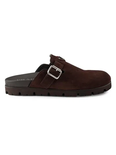 Prada Suede Mules In Brown