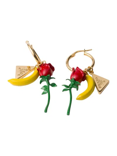 Prada Enameled Metal Earrings In Multi