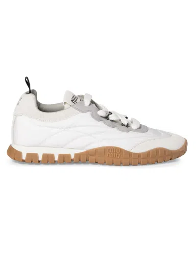 Miu Miu Prada Two-tone Leather And Tech Fabric Sneakers In Neutral