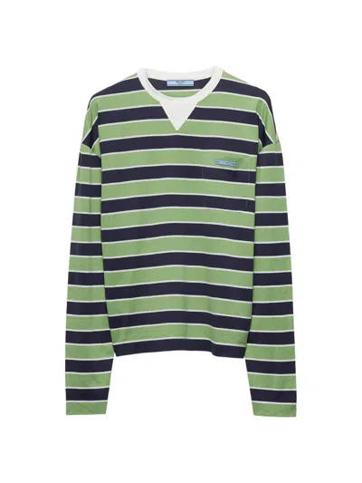 Prada Embroidered Cotton Oversize T-shirt In Green