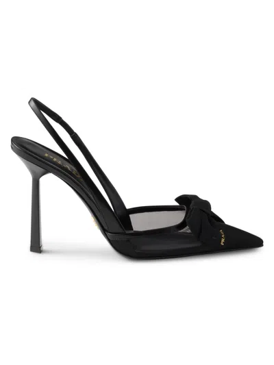 Prada Mesh Slingback Pumps In Black