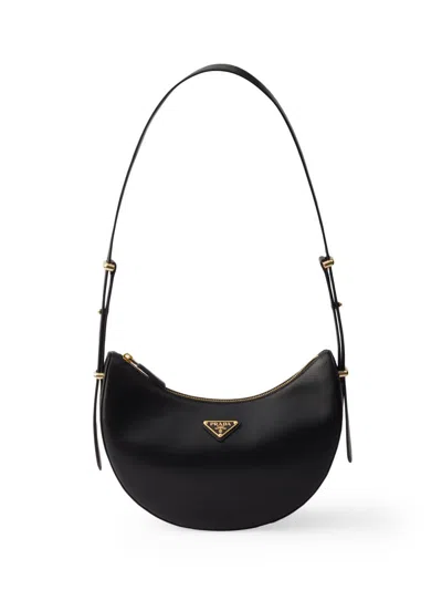 Prada Arque Small Leather Shoulder Bag In Black