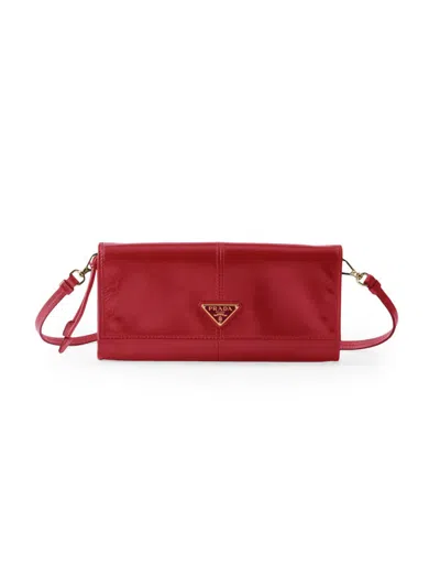 Prada Leather Wallet With Shoulder Strap In Red