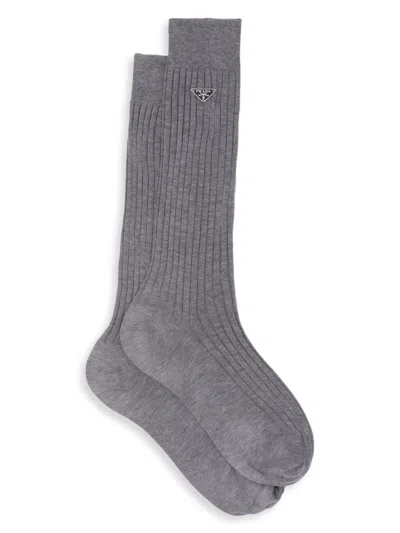 Prada Fine-ribbed Cotton Socks In Gray