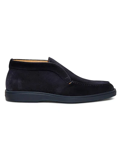Santoni Suede Leather Desert Boot In Blue