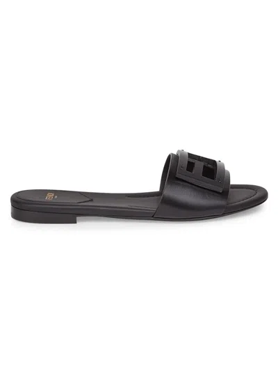 Fendi Wide-band Slide Sandals With Ff Baguette Motif In Blue