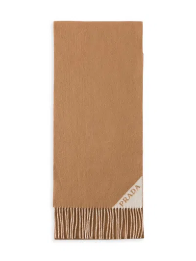 Prada Two-tone Fringed Edge Scarf Accessory In Brown