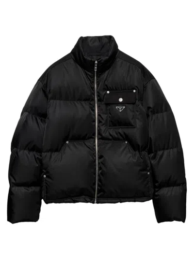 Prada Cropped Triangle-logo Padded Jacket In Black