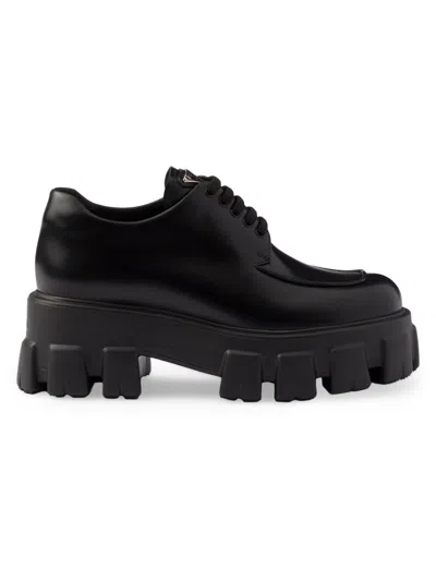 Prada Monolith Brushed Leather Platform Oxford In Black