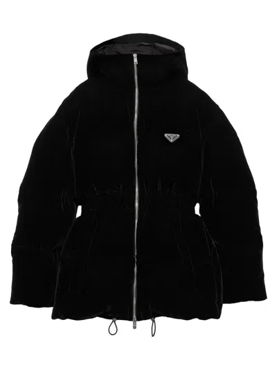 Prada Velvet Down Jacket In Black