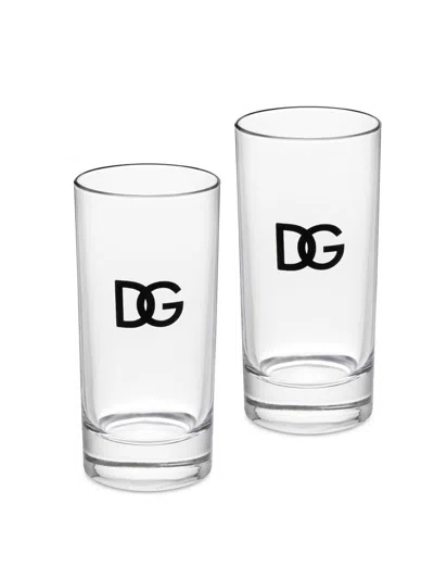 Dolce & Gabbana Logo-print Set Of Two Drinking Glasses In White