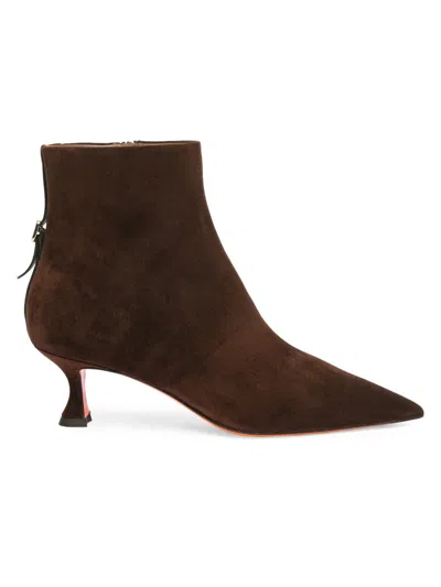 Santoni Suede Mid-heel Ankle Boot With Back Decorative Strap In Brown